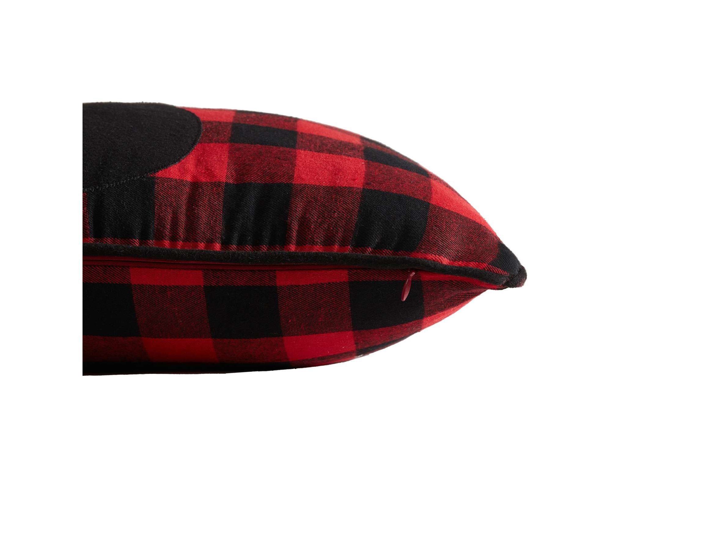 Cabin Plaid Stag Head Cotton Decorative Pillow