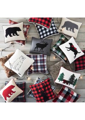 Cabin Plaid Stag Head Cotton Decorative Pillow