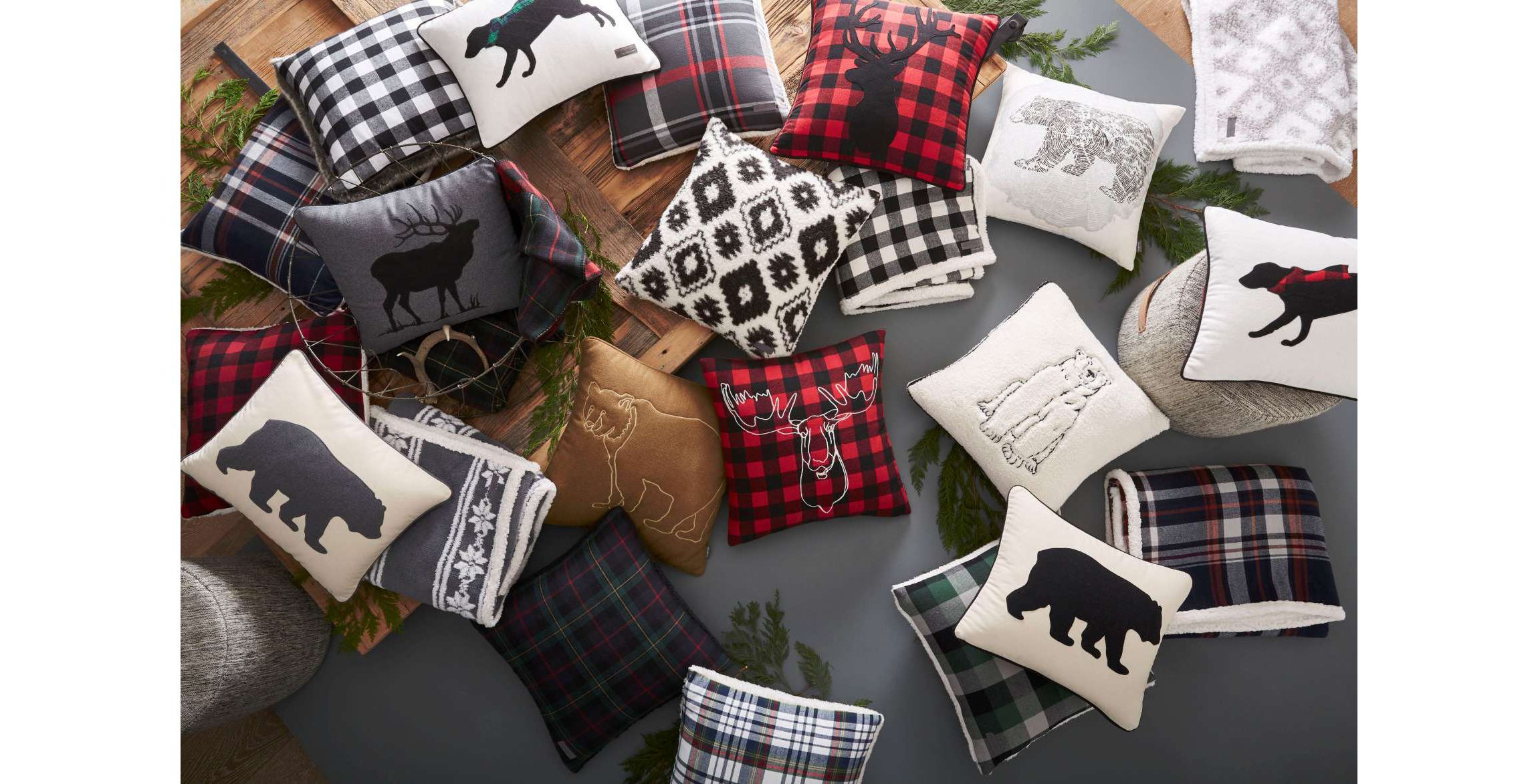 Cabin Plaid Stag Head Cotton Decorative Pillow