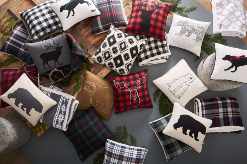 Cabin Plaid Stag Head Cotton Decorative Pillow