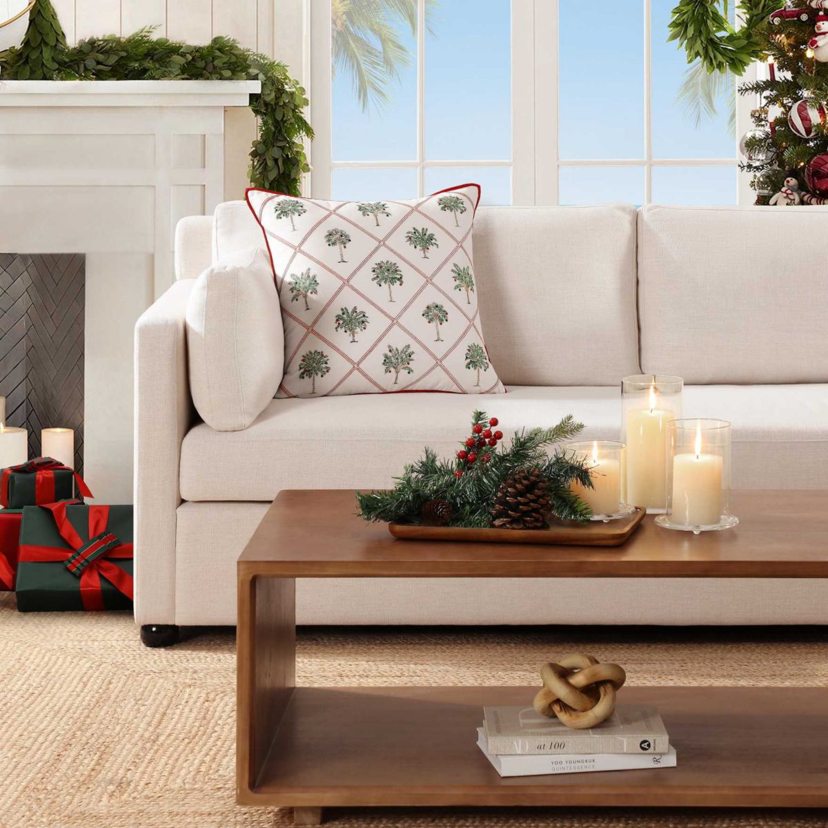 Palm Tree Trellis Cotton Decorative Pillow