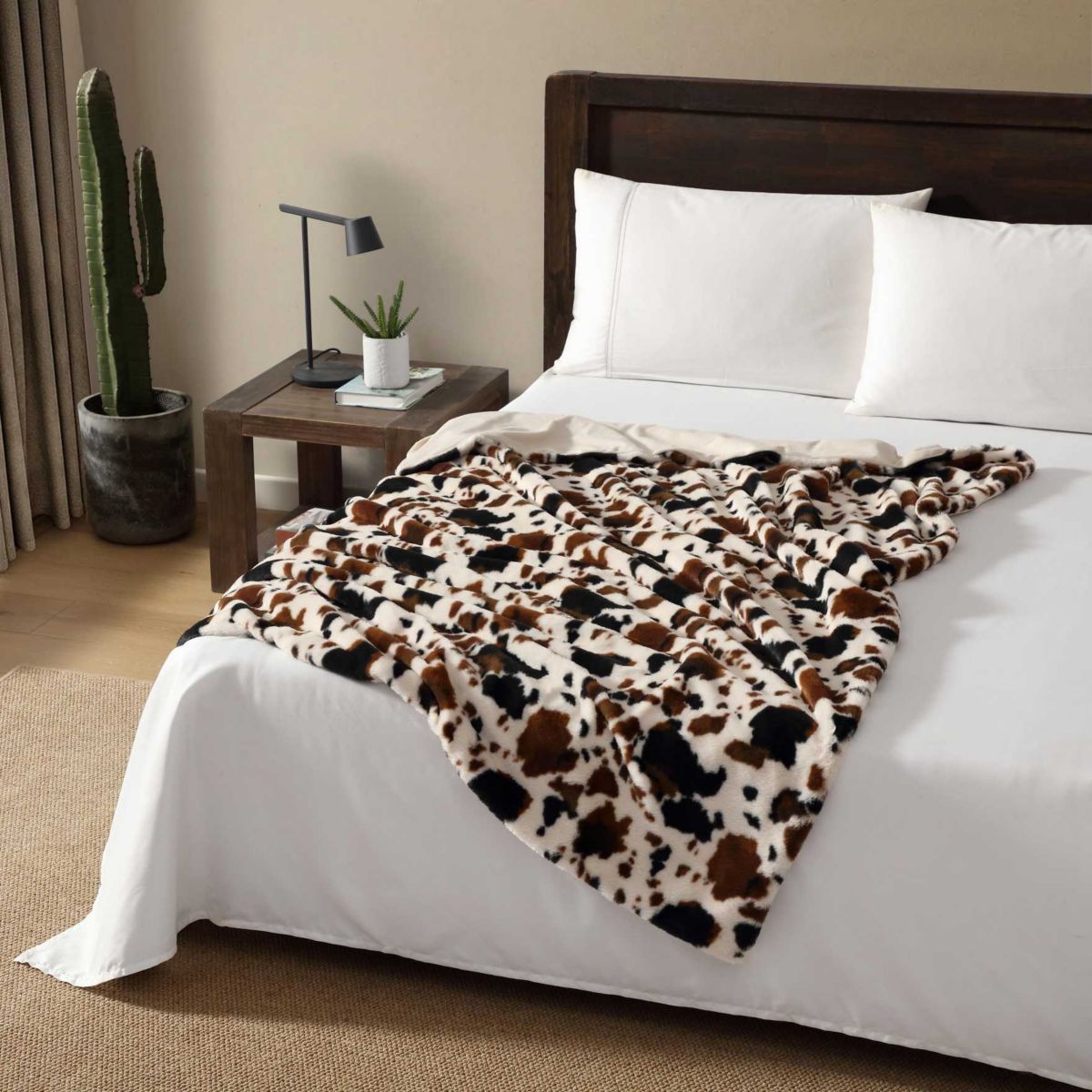 Spotted Cow Print Microfiber Throw