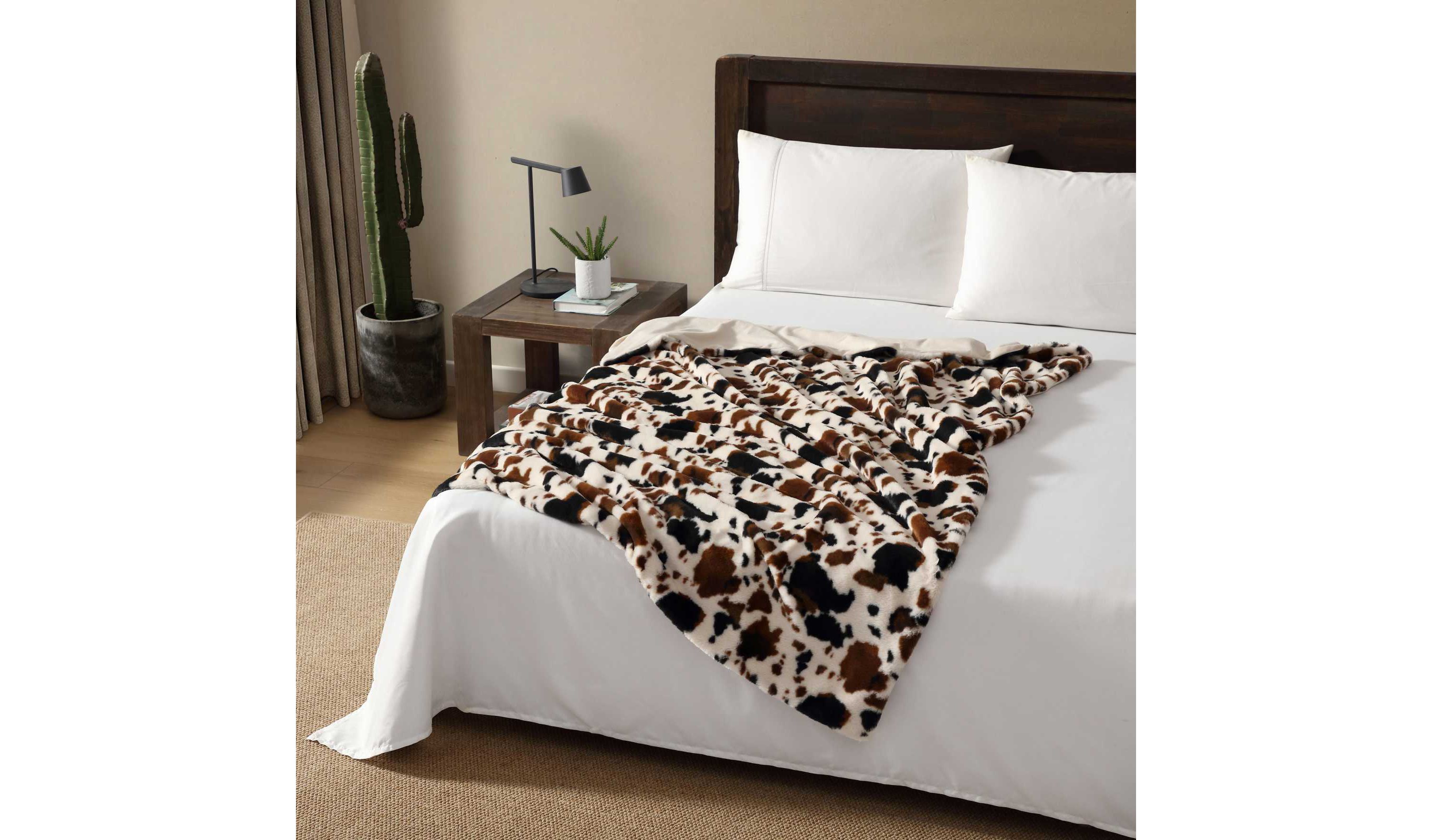 Spotted Cow Print Microfiber Throw