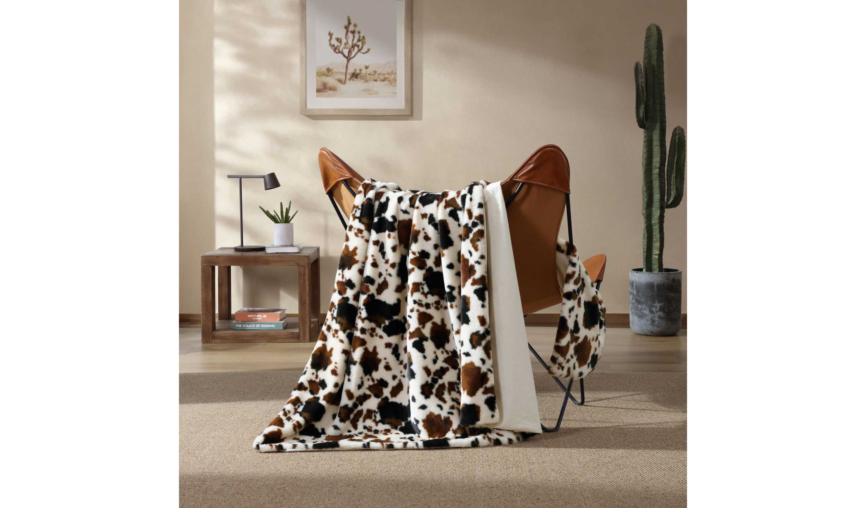 Spotted Cow Print Microfiber Throw