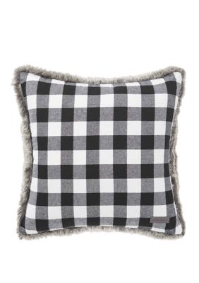 Eddie Bauer Cabin Plaid Fur Black White Decorative Pillow Belk