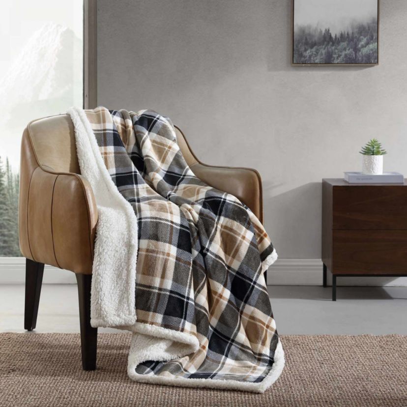 Rugged Plaid Polyester Throw Blanket
