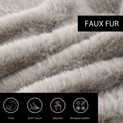 Vera Wang Long Pile Fur Like - Reversible Throw Blanket