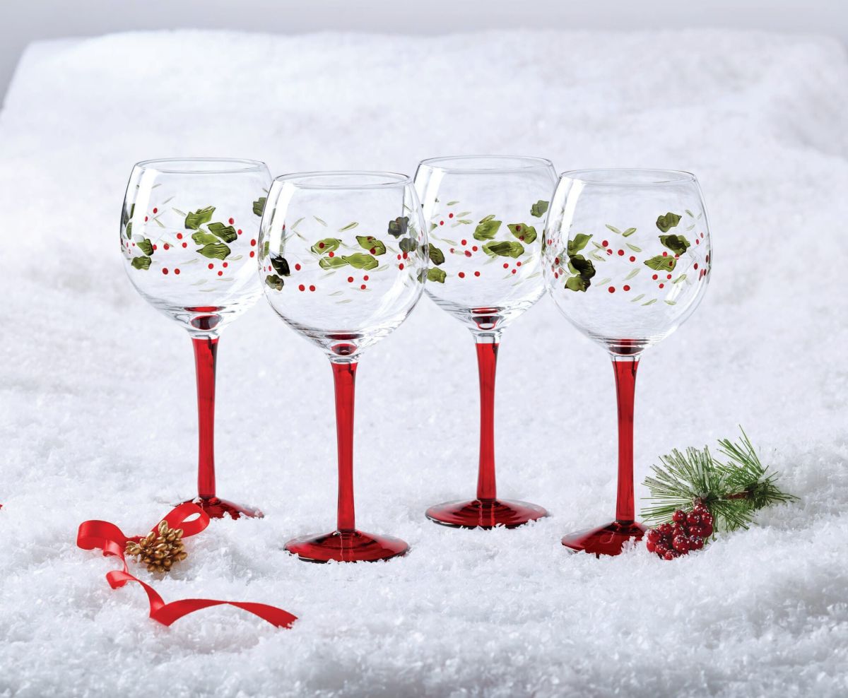 Winterberry 13-Ounce Hand Painted Goblet, 4 Count