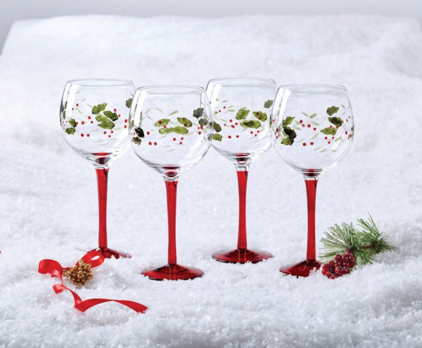 Winterberry 13-Ounce Hand Painted Goblet, 4 Count