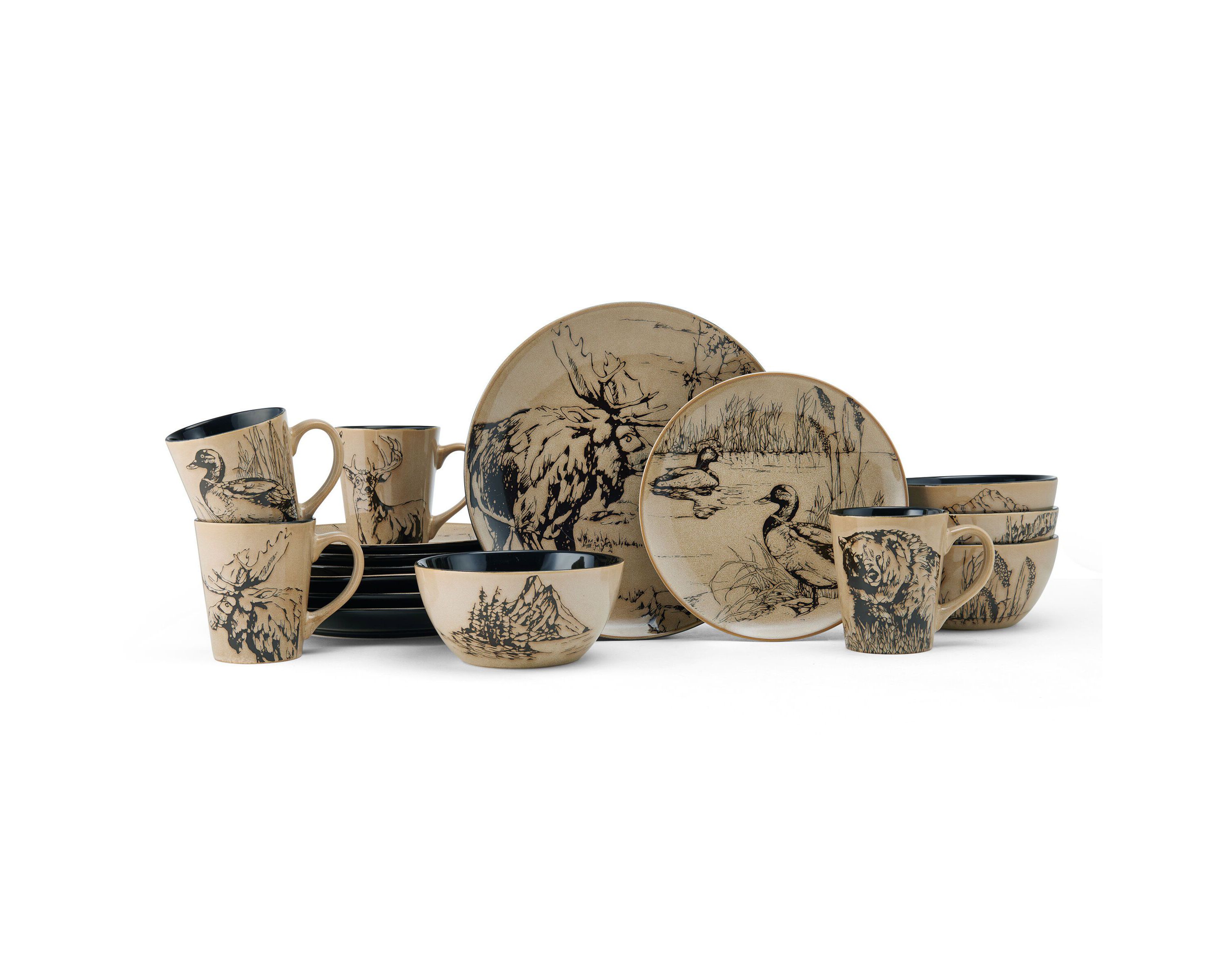 Animal Print 16-Piece Dinnerware Set, Service For 4