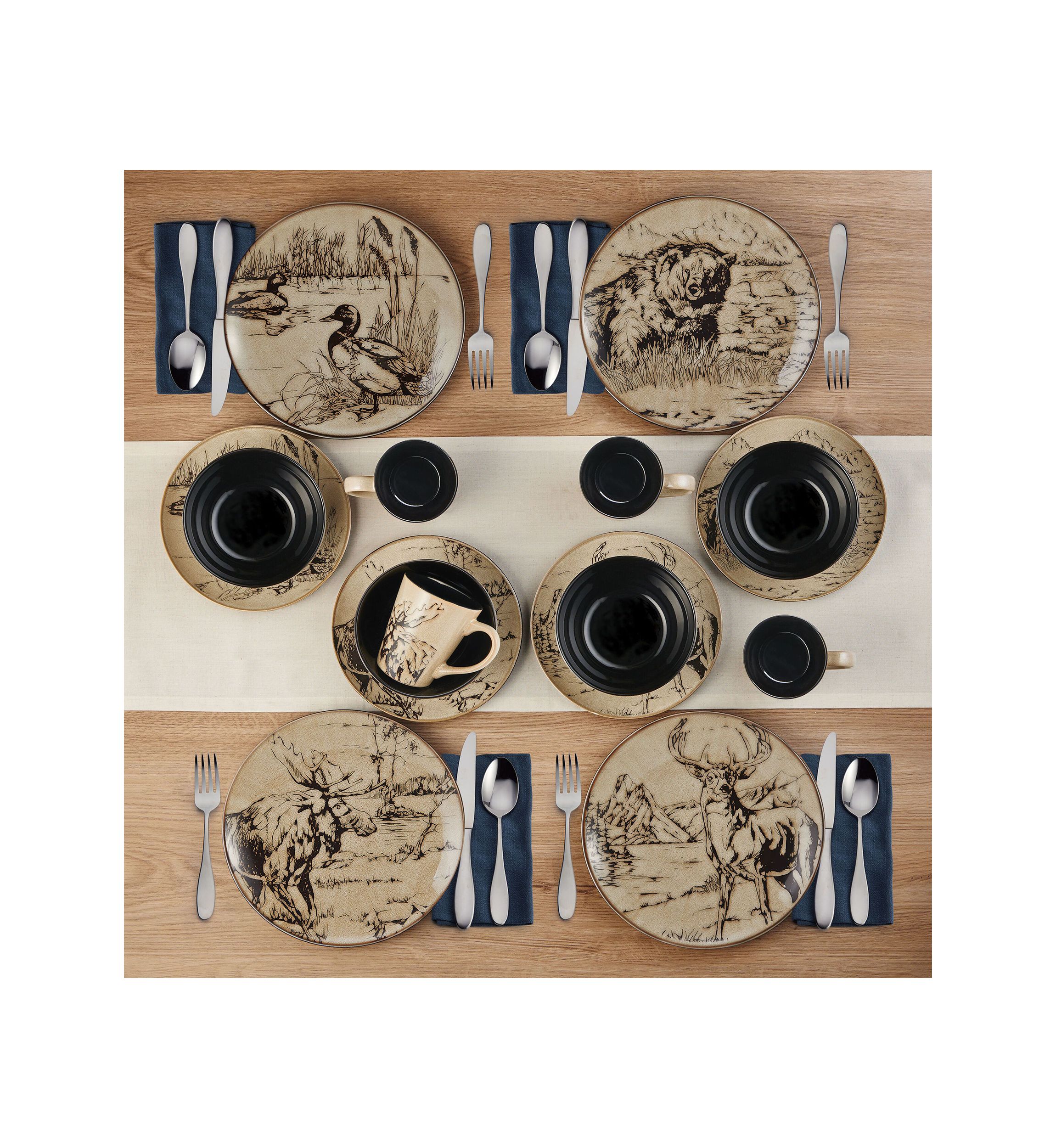 Animal Print 16-Piece Dinnerware Set, Service For 4