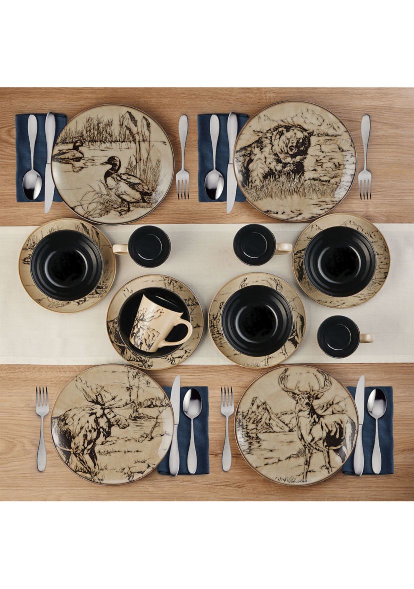 Animal Print 16-Piece Dinnerware Set, Service For 4