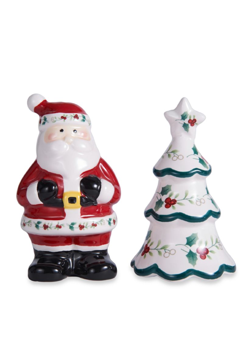 Winterberry Santa and Tree Salt and Pepper Set