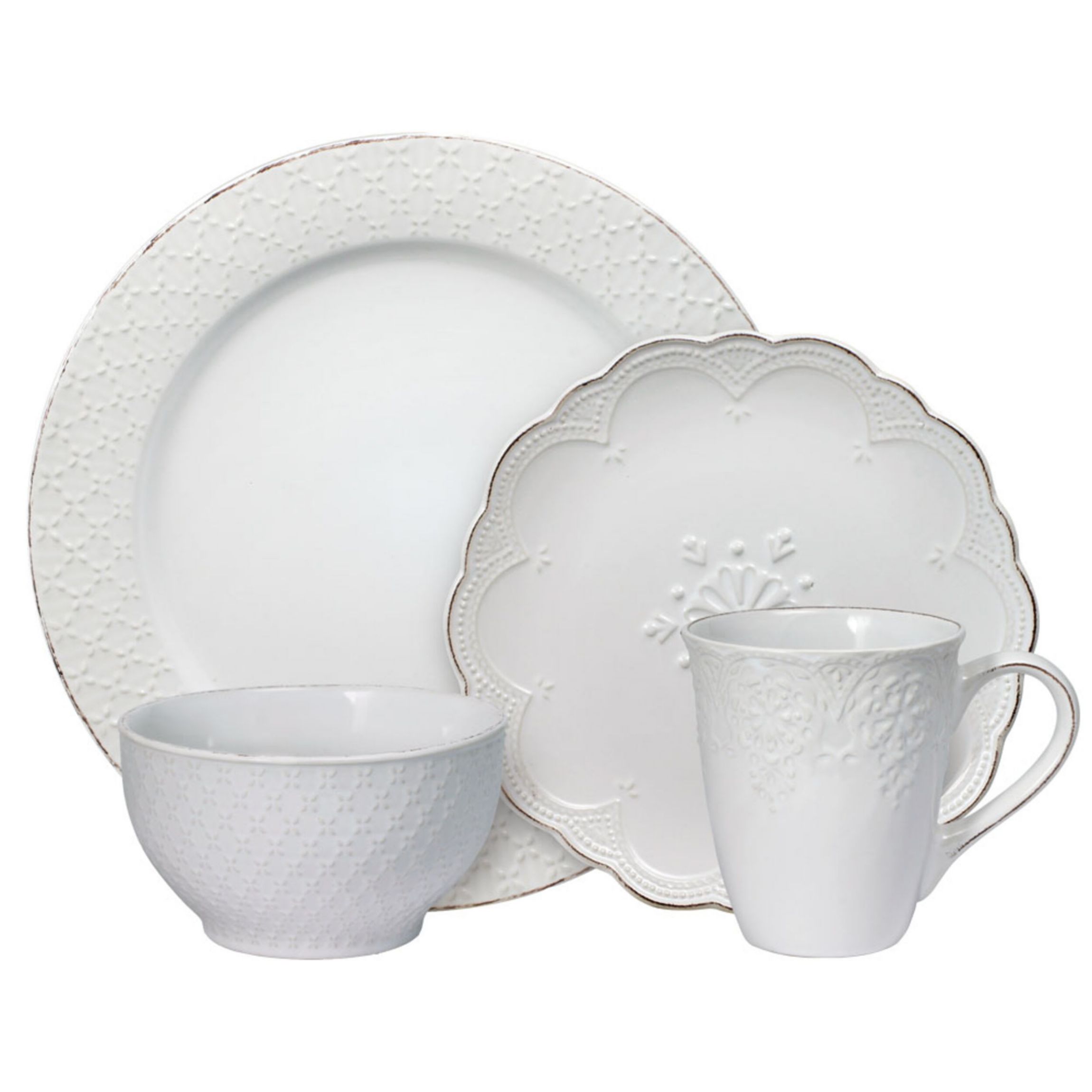 French Lace Dinnerware Set, 16 Piece, White