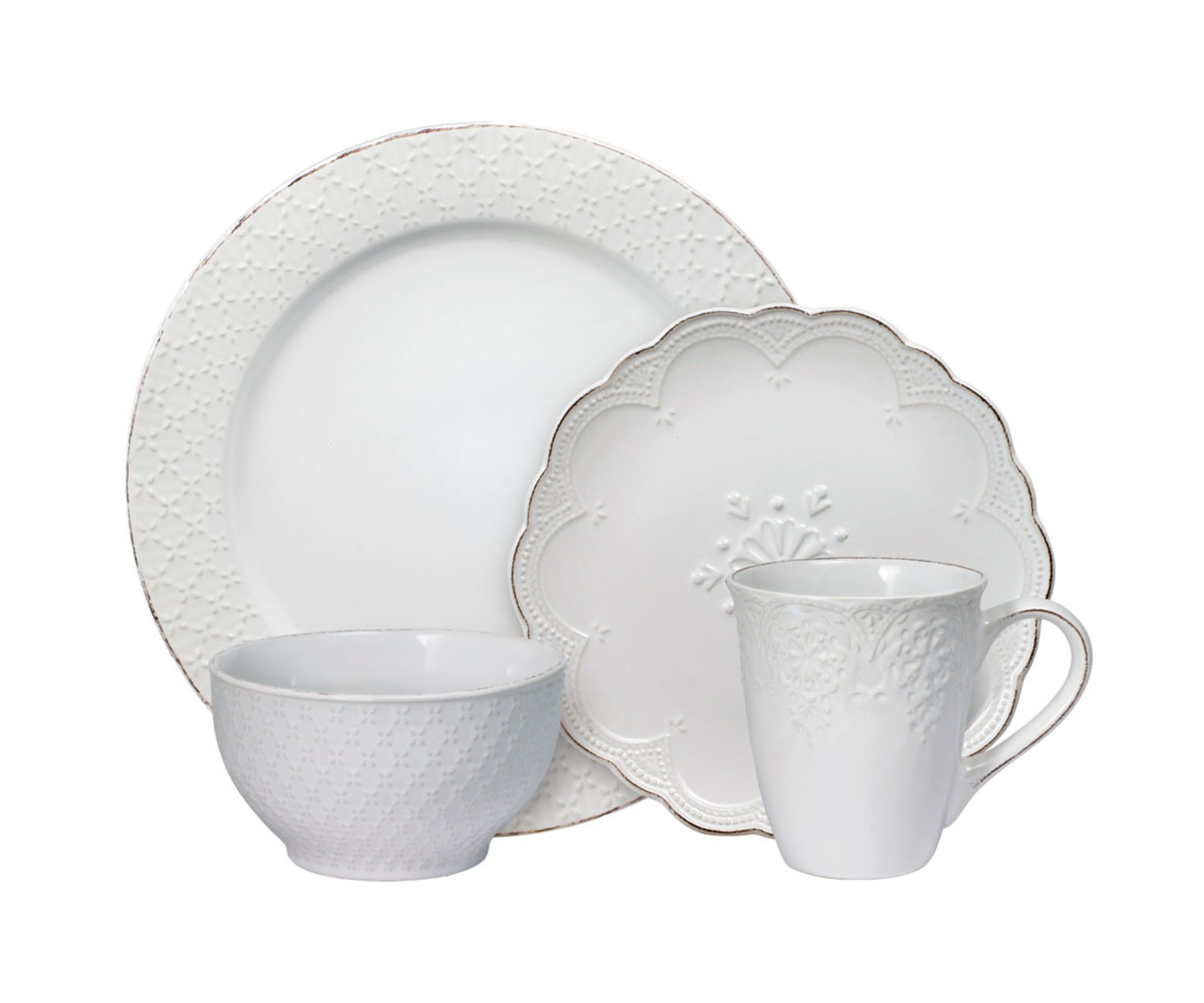 French Lace Dinnerware Set, 16 Piece, White