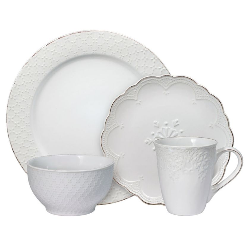 French Lace Dinnerware Set, 16 Piece, White