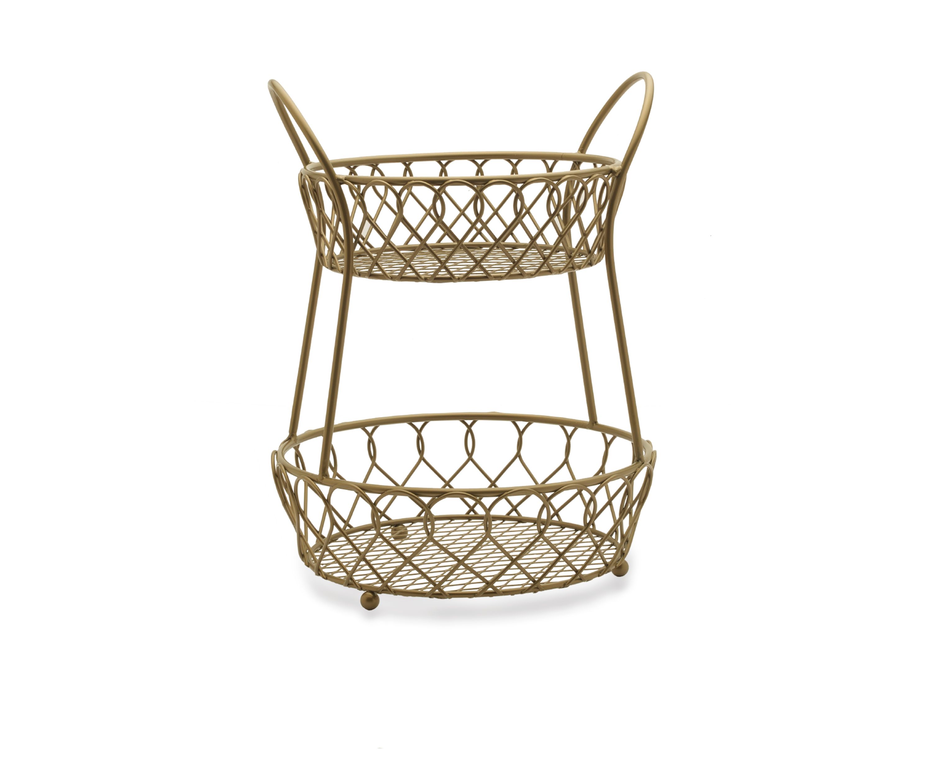 Gourmet Basics Lattice Two-Tier Matte Gold Countertop Basket 