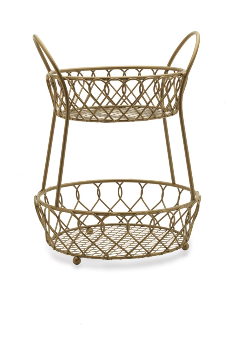 Gourmet Basics Lattice Two-Tier Matte Gold Countertop Basket 