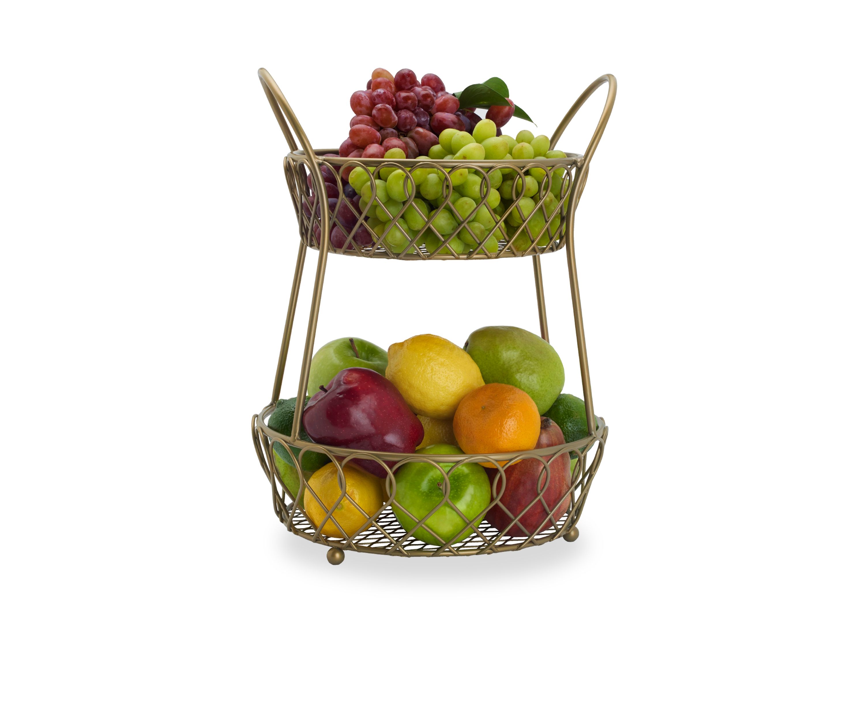 Gourmet Basics Lattice Two-Tier Matte Gold Countertop Basket 
