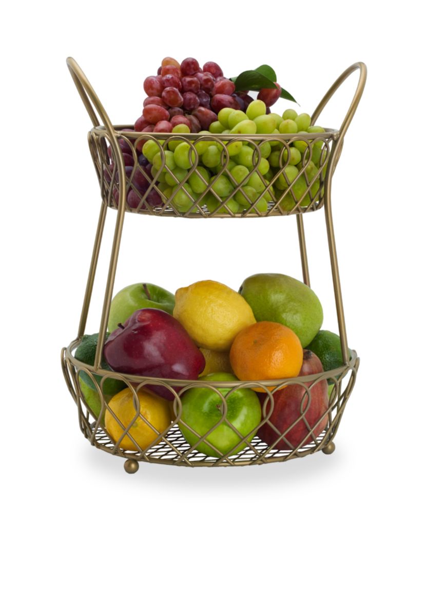 Gourmet Basics Lattice Two-Tier Matte Gold Countertop Basket 