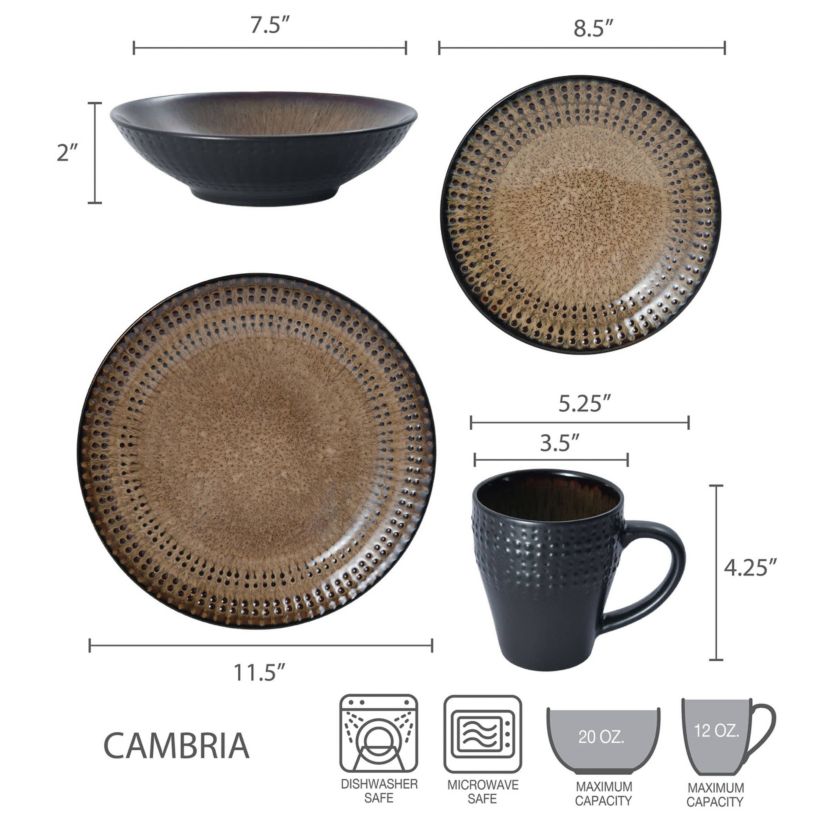 Cambria 16-Piece Stoneware Dinnerware Set, Service for 4