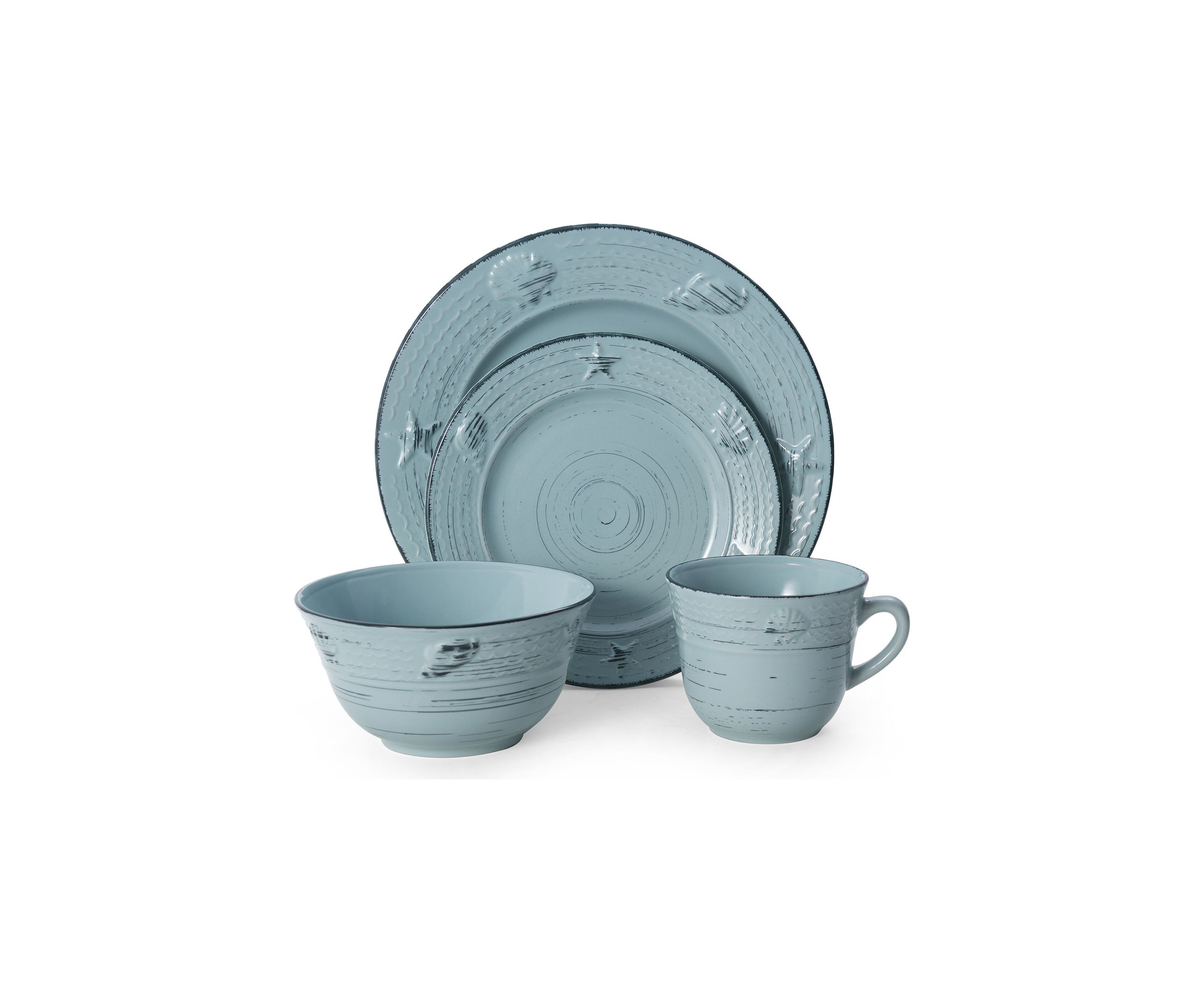 Trellis Coastal 16-Piece Dinnerware Set, Service For 4