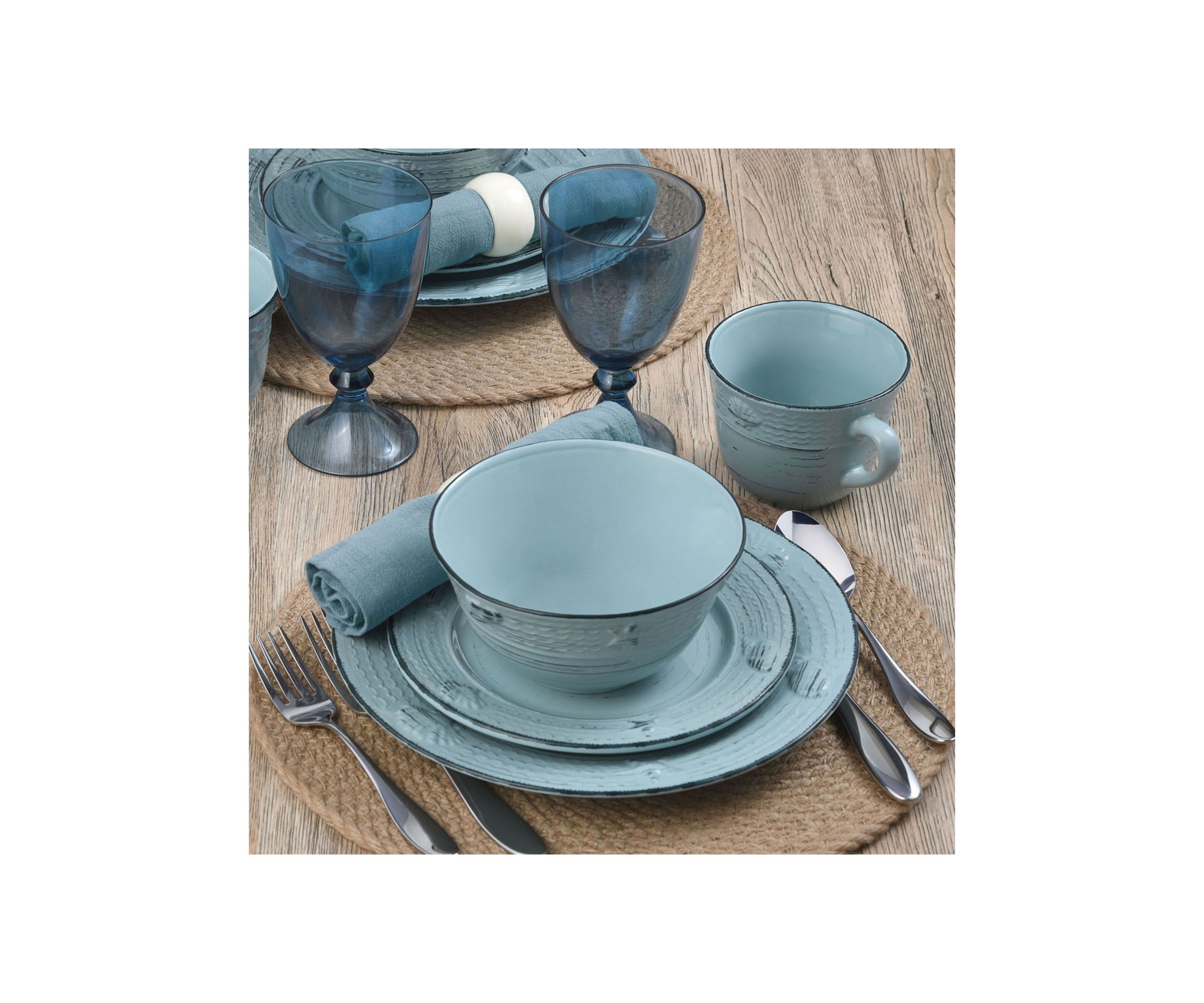 Trellis Coastal 16-Piece Dinnerware Set, Service For 4
