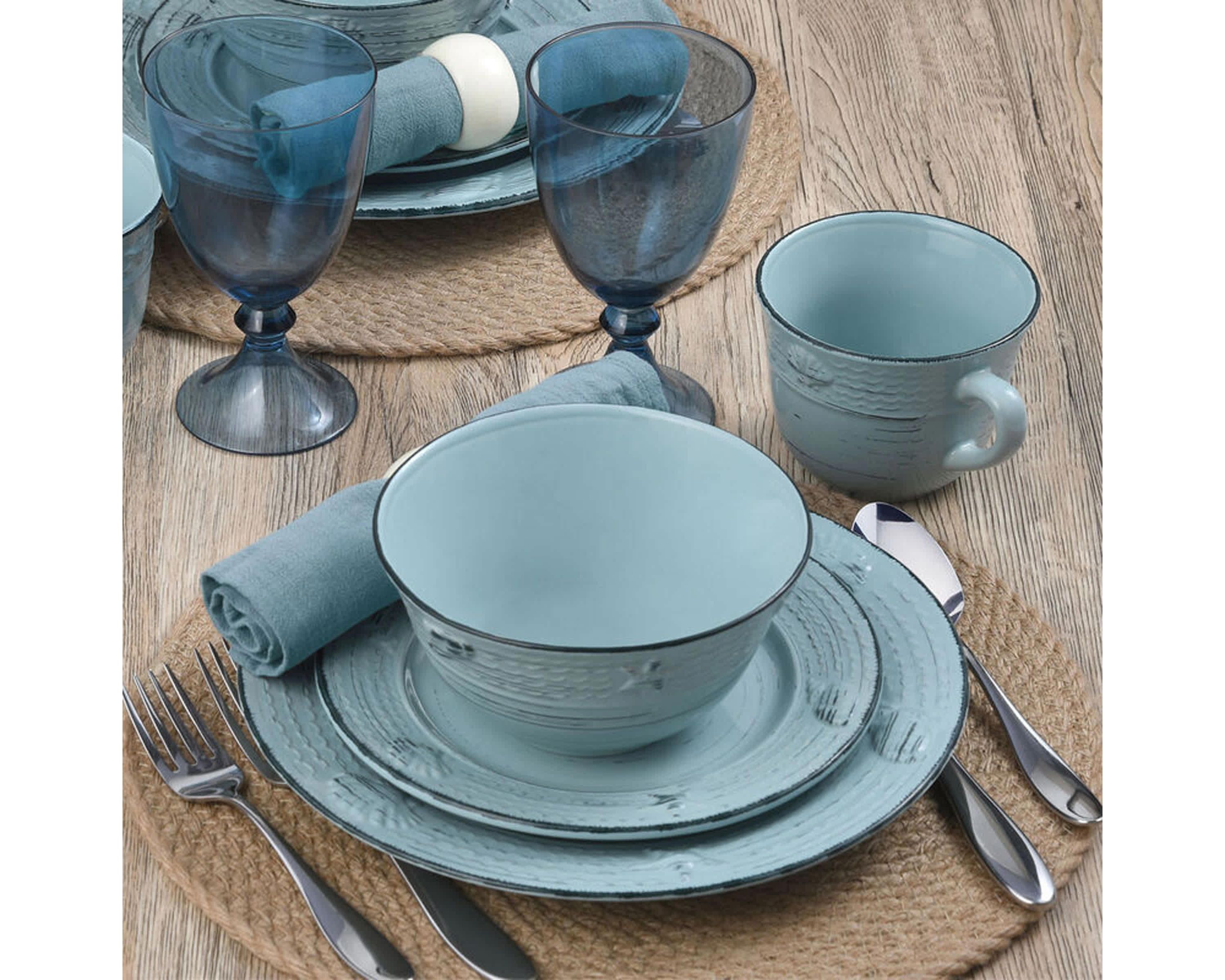 Trellis Coastal 16-Piece Dinnerware Set, Service For 4