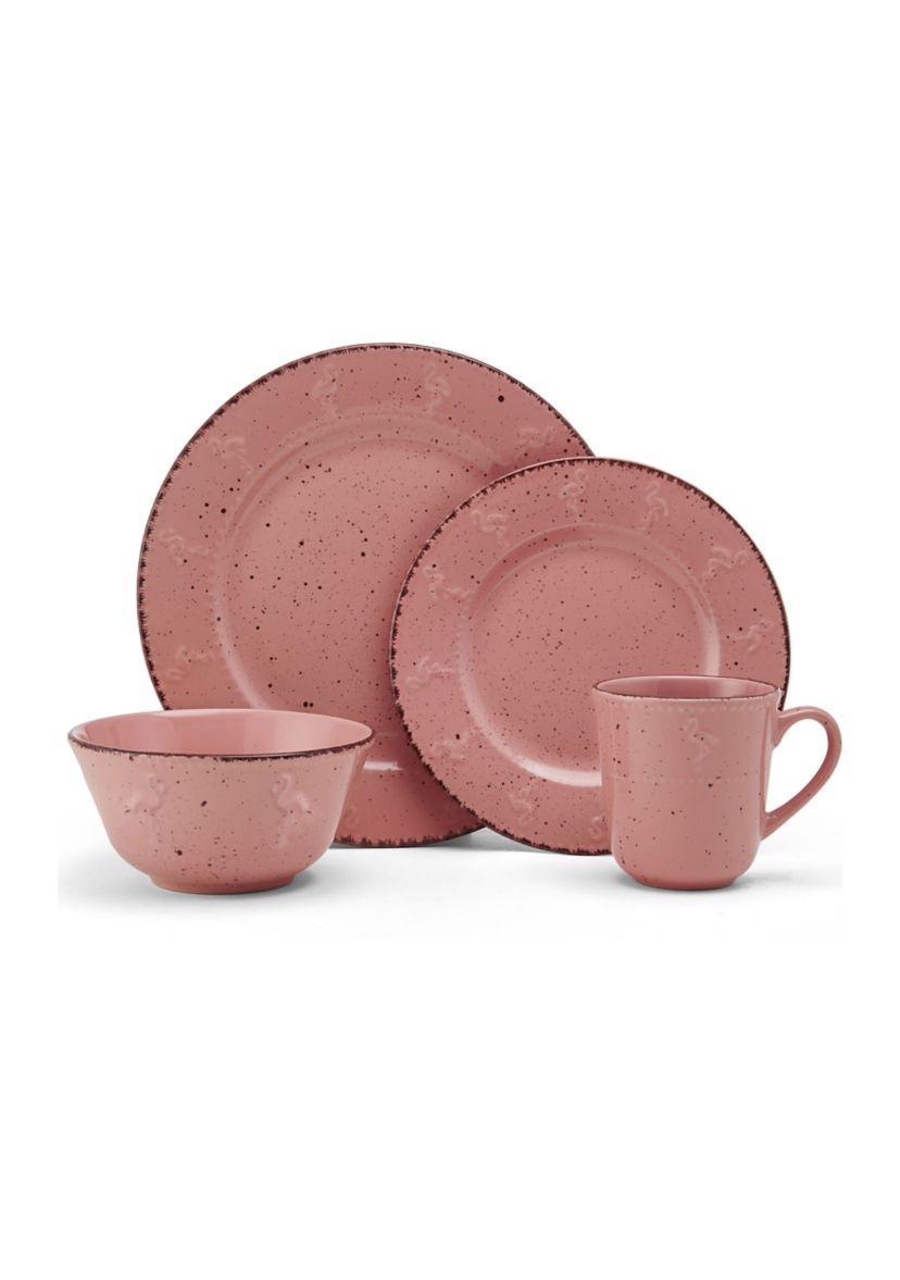 Pink Flamingo 16-Piece Dinnerware Set, Service For 4