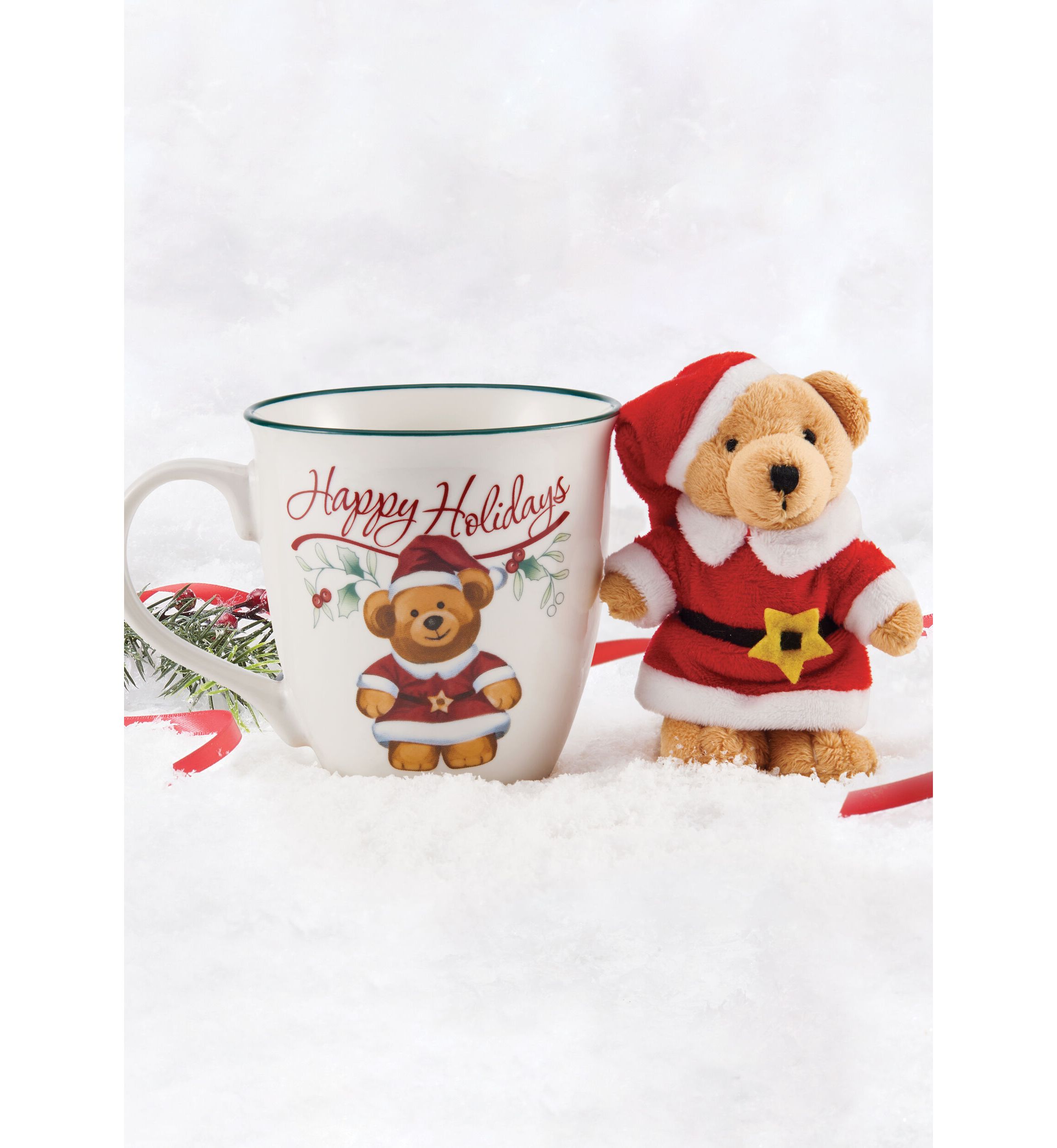 Winterberry Teddy Bear Ornament with Mug