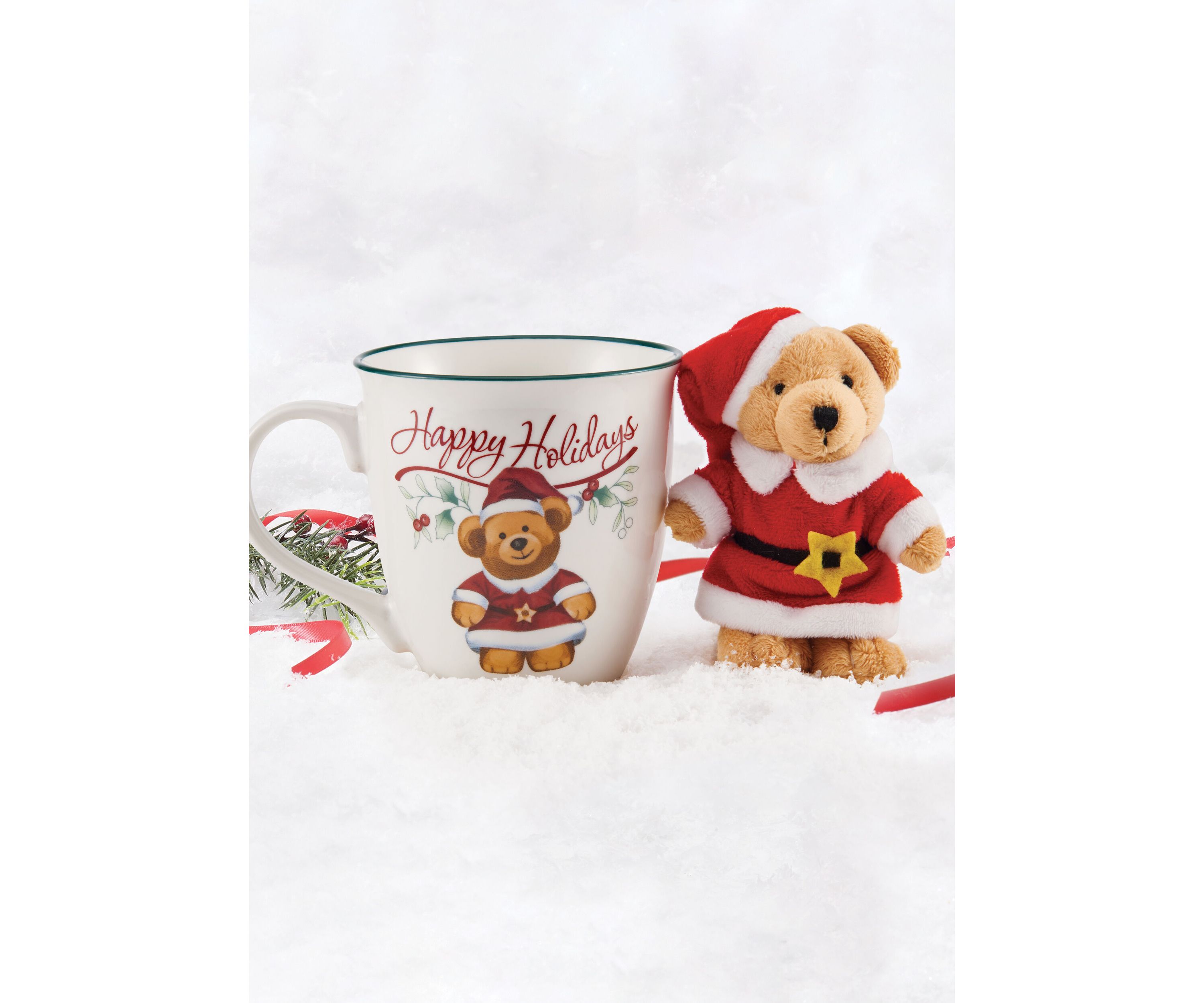 Winterberry Teddy Bear Ornament with Mug