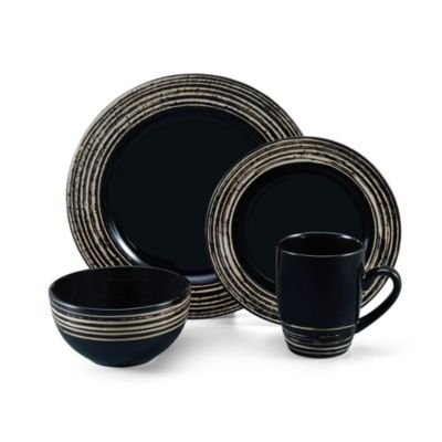 Pfaltzgraff Bryson 16 Piece Dinnerware Set, Service for 4, Black