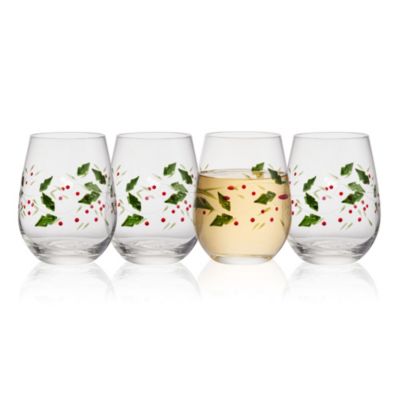 Pfaltzgraff Winterberry Set of 4 Red Stemless Wine Glasses, 20-Ounce