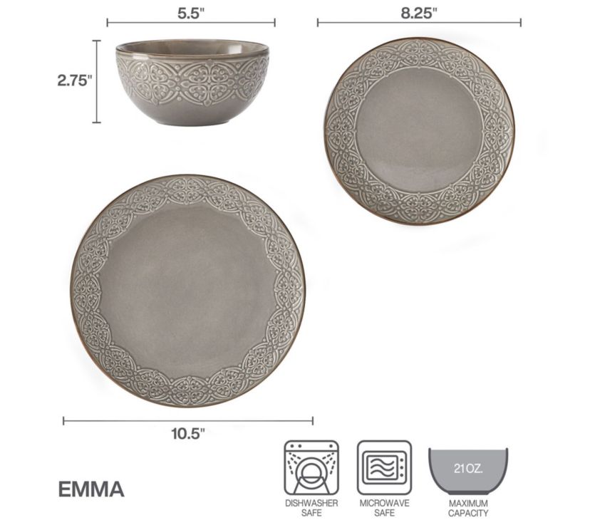 Emma 12-pc Dinnerware Set, Service for 4