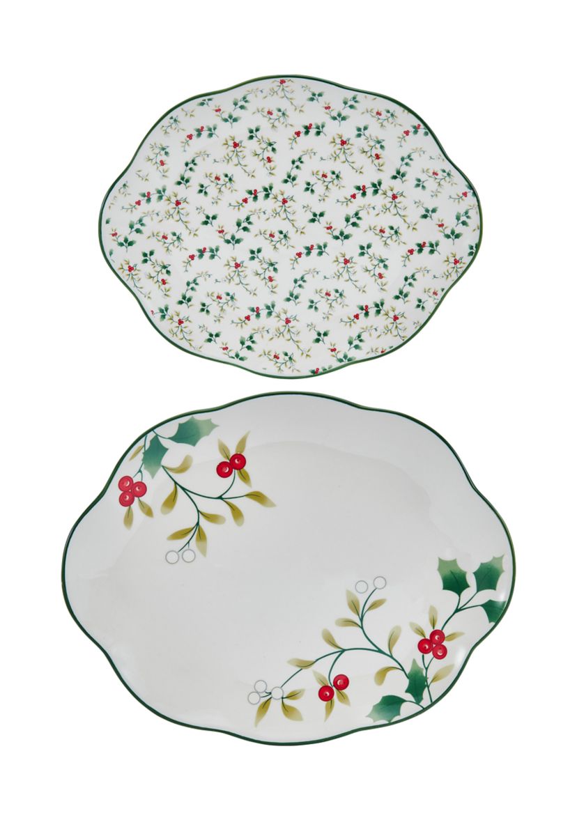 Stoneware Winterberry Platters - Set of 2