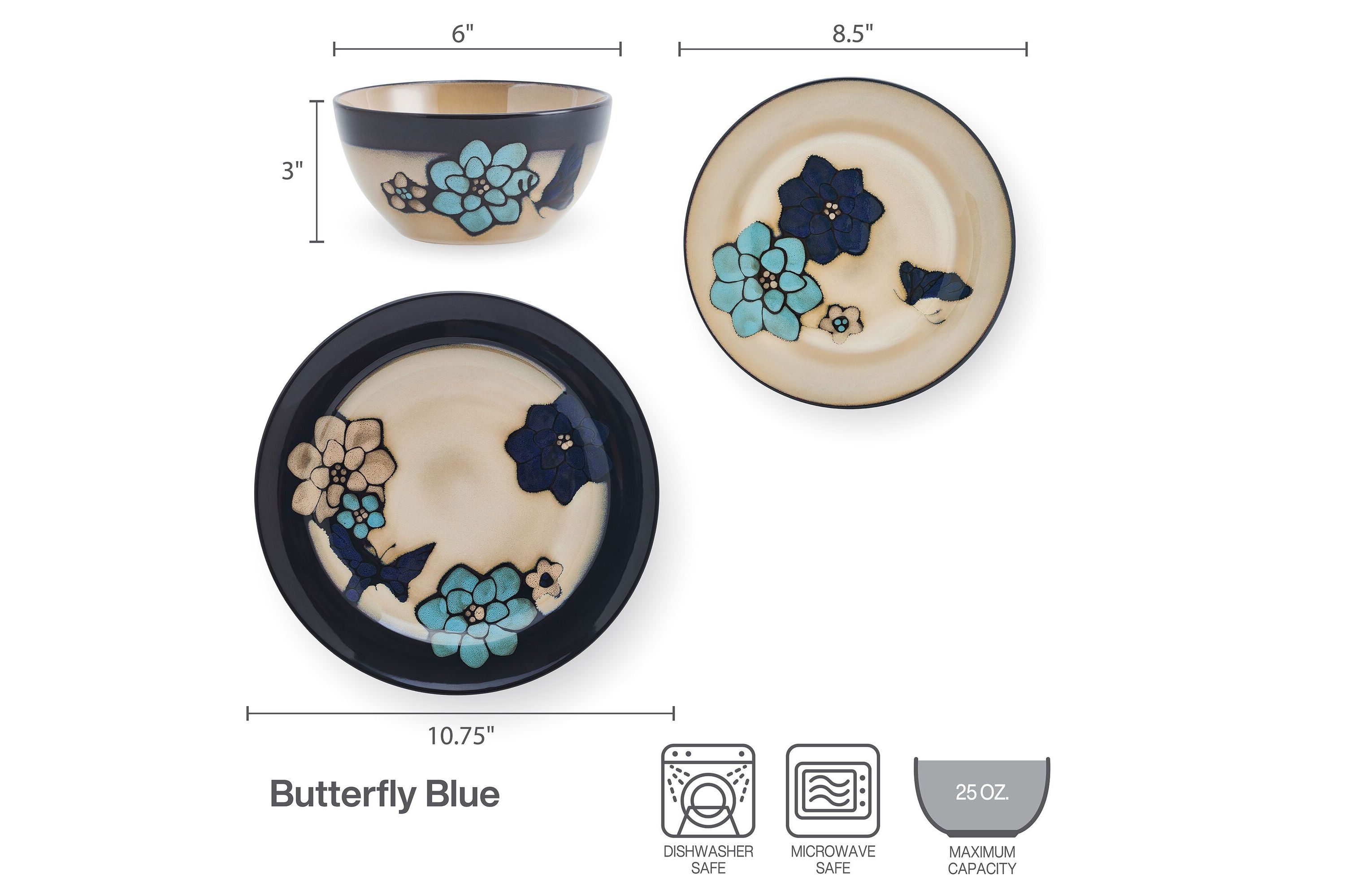 Painted Butterfly 12-pc Dinnerware Set, Service for 4