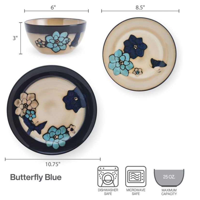 Painted Butterfly 12-pc Dinnerware Set, Service for 4