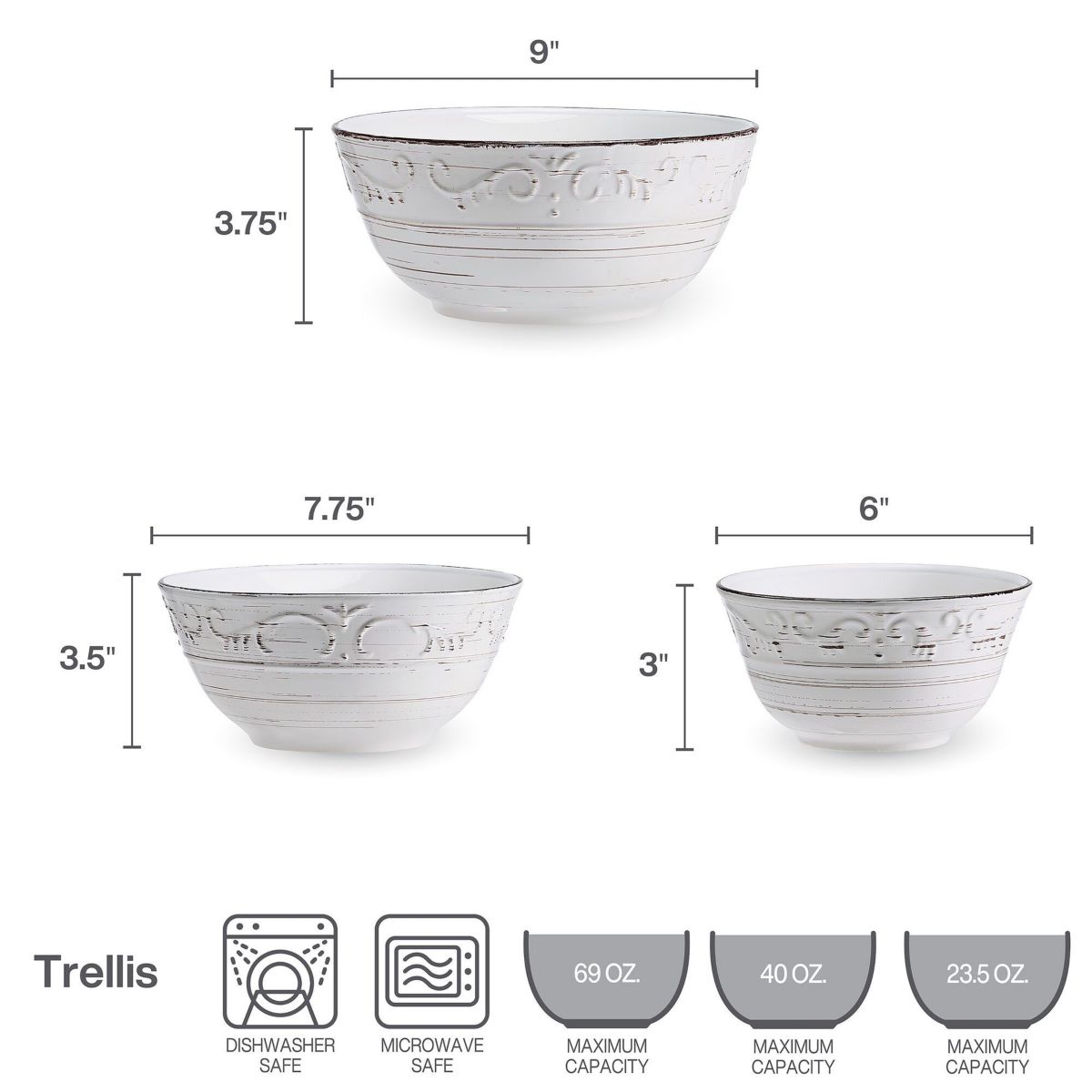 Trellis Set of 3 Serving Bowls