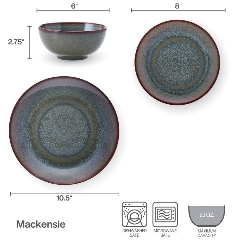 Mackensie 12 Piece Dinnerware Set, Service for 4, Multicolored