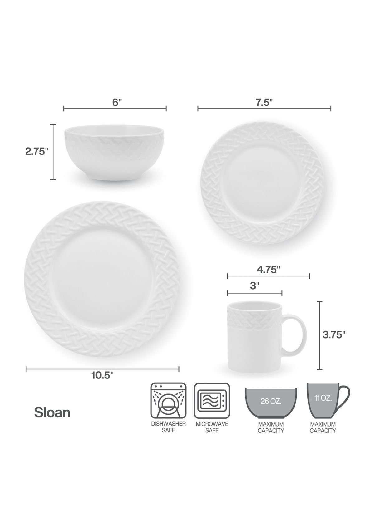 32 Piece Sloan Embossed Braid Dinnerware Set