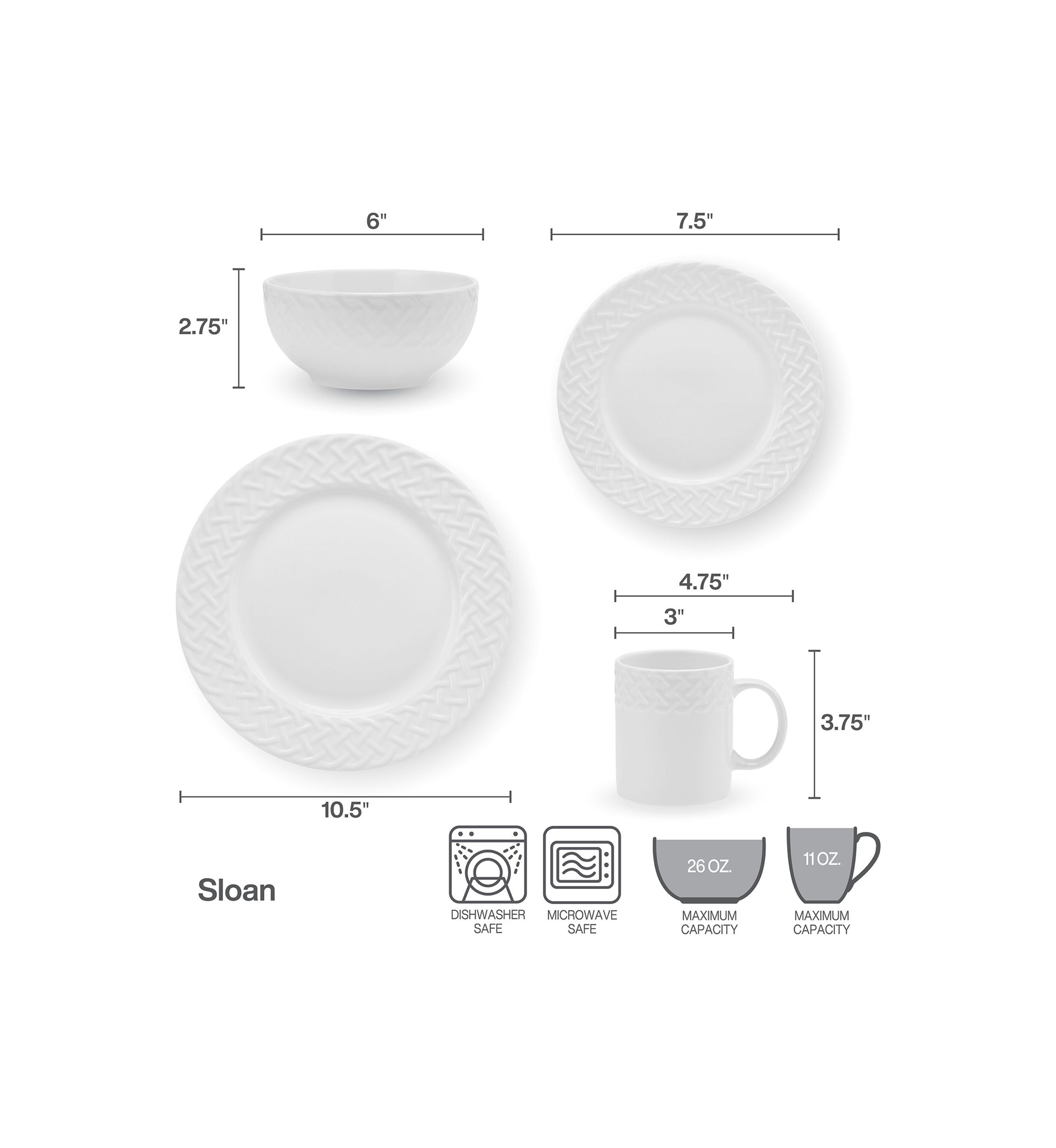 32 Piece Sloan Embossed Braid Dinnerware Set