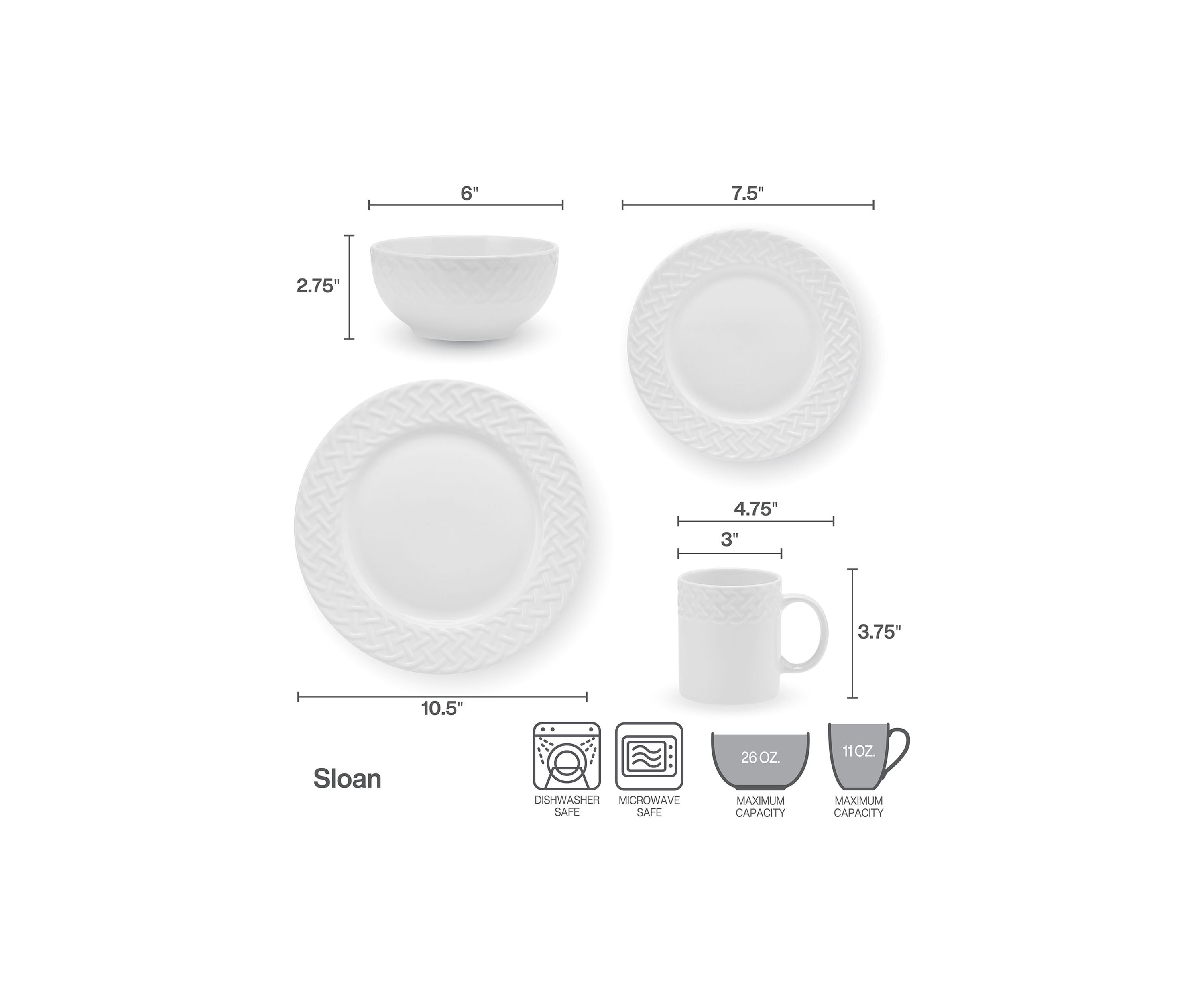 32 Piece Sloan Embossed Braid Dinnerware Set