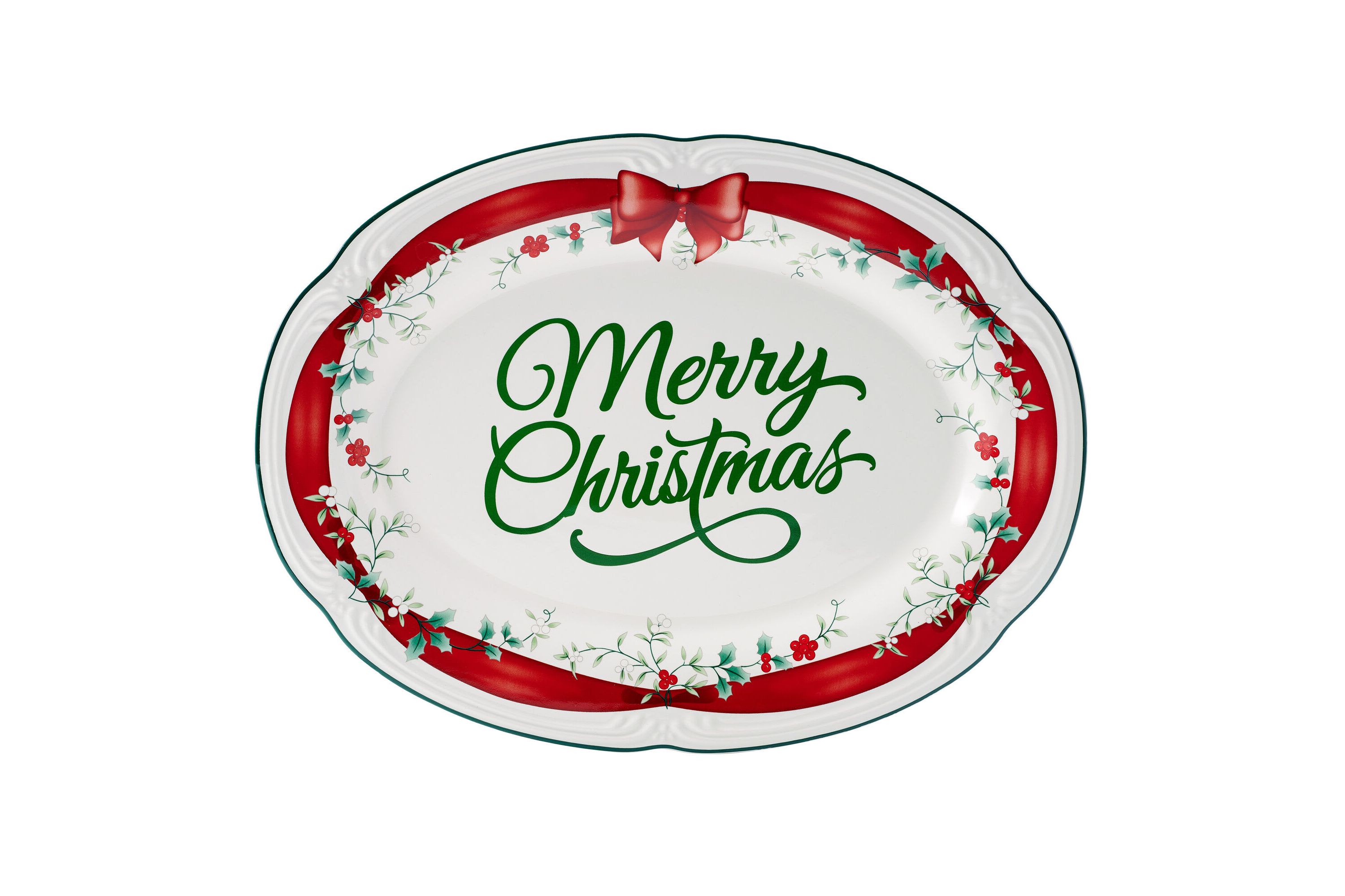 Winterberry 14-in Red Ribbon Platter
