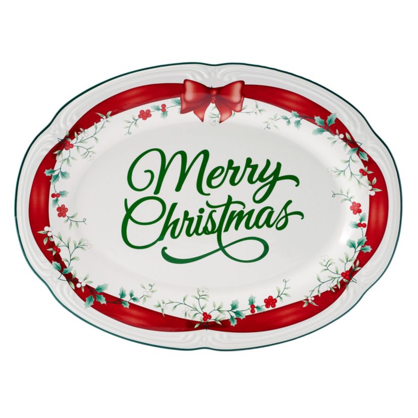 Winterberry 14-in Red Ribbon Platter