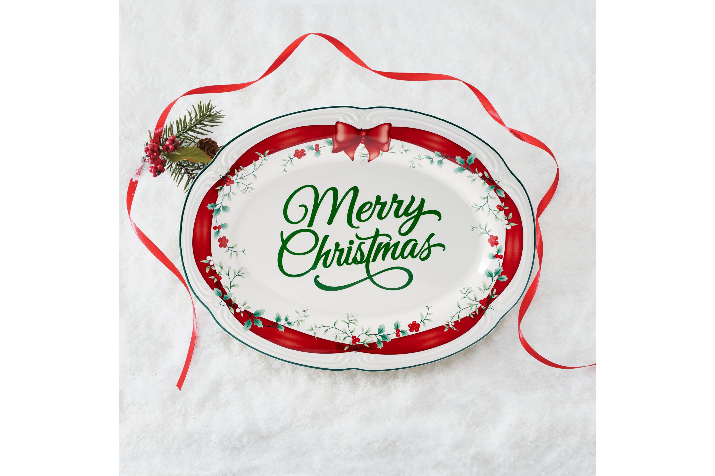 Winterberry 14-in Red Ribbon Platter