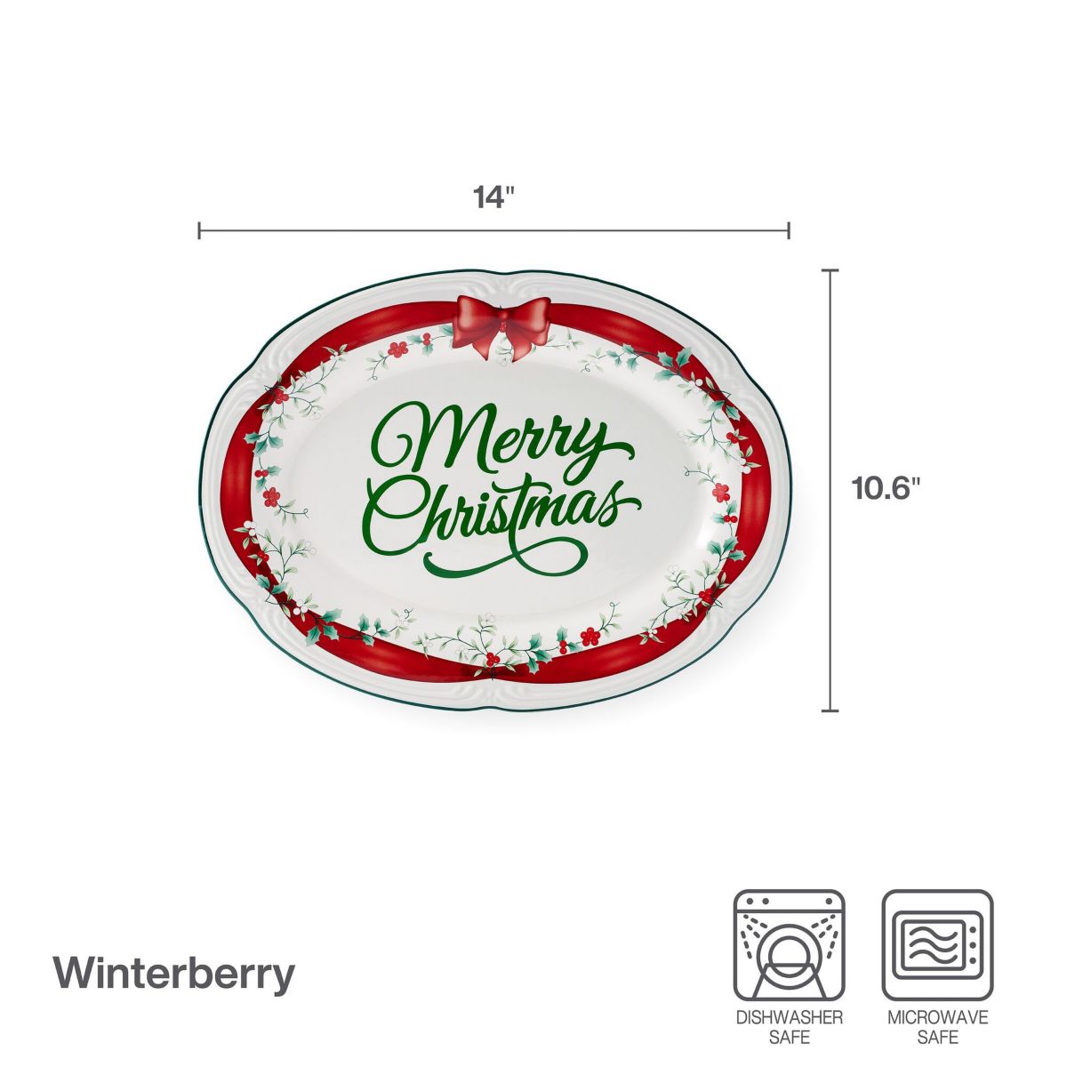 Winterberry 14-in Red Ribbon Platter