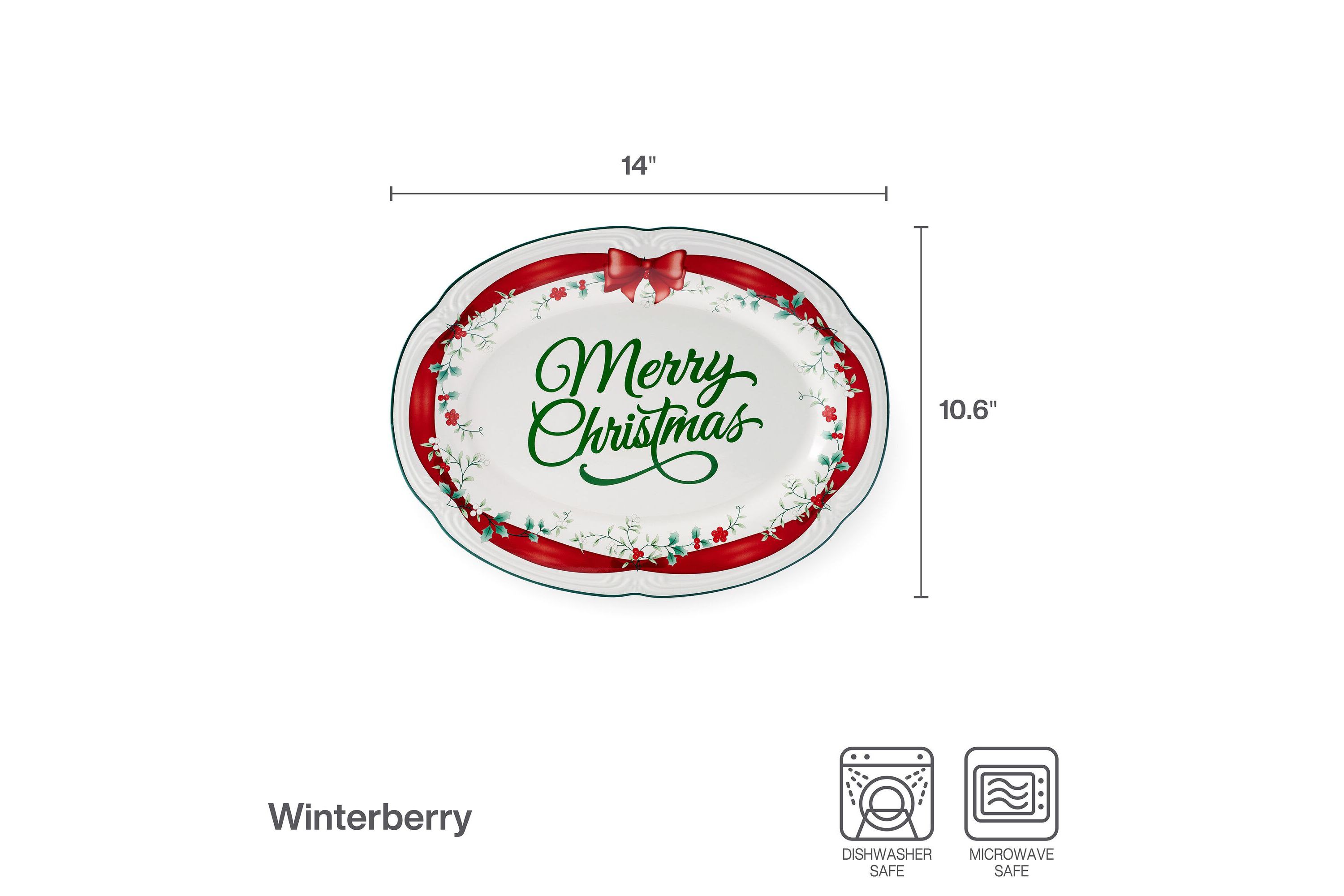 Winterberry 14-in Red Ribbon Platter