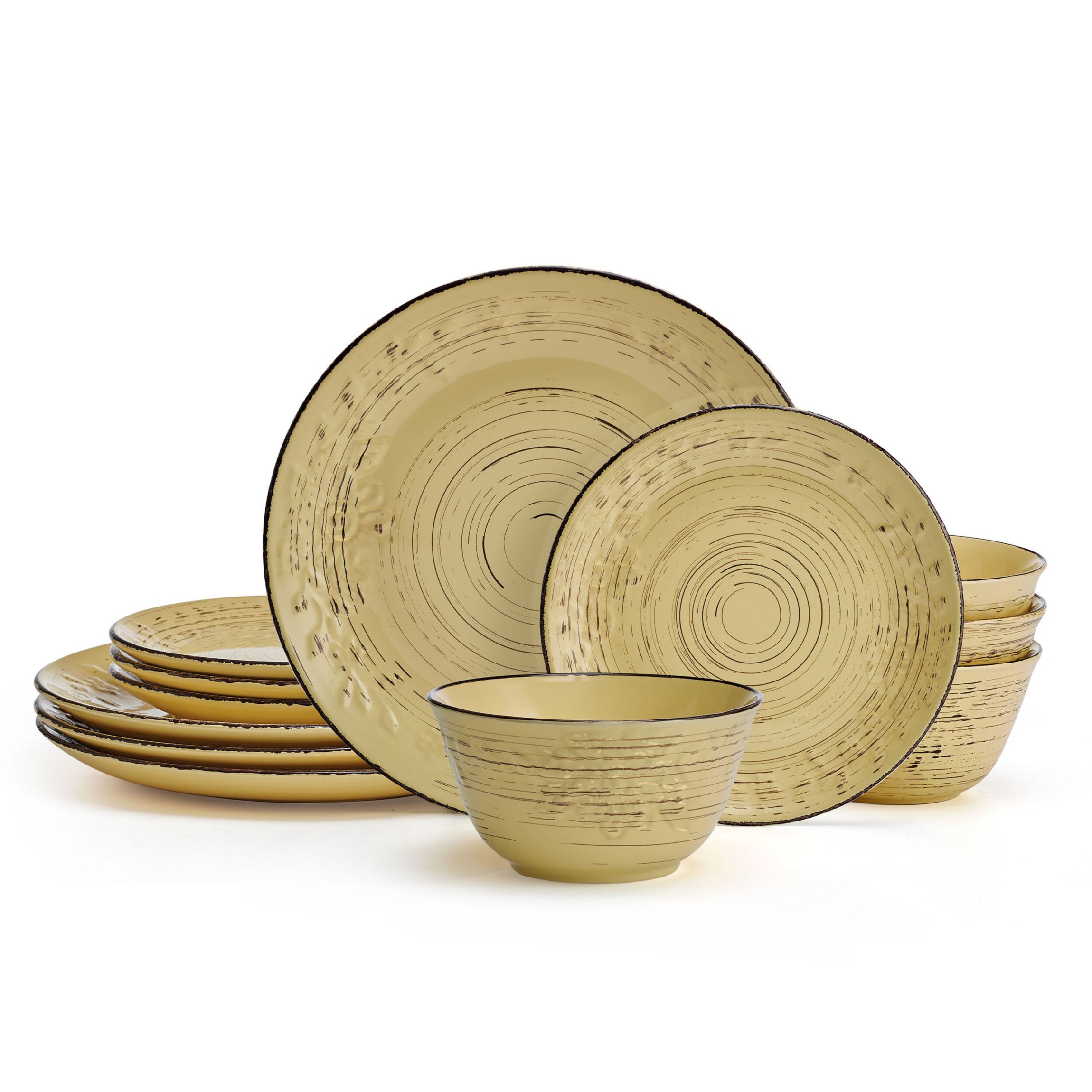 Trellis Sunflower 12 Piece Dinnerware Set, Service for 4, Yellow