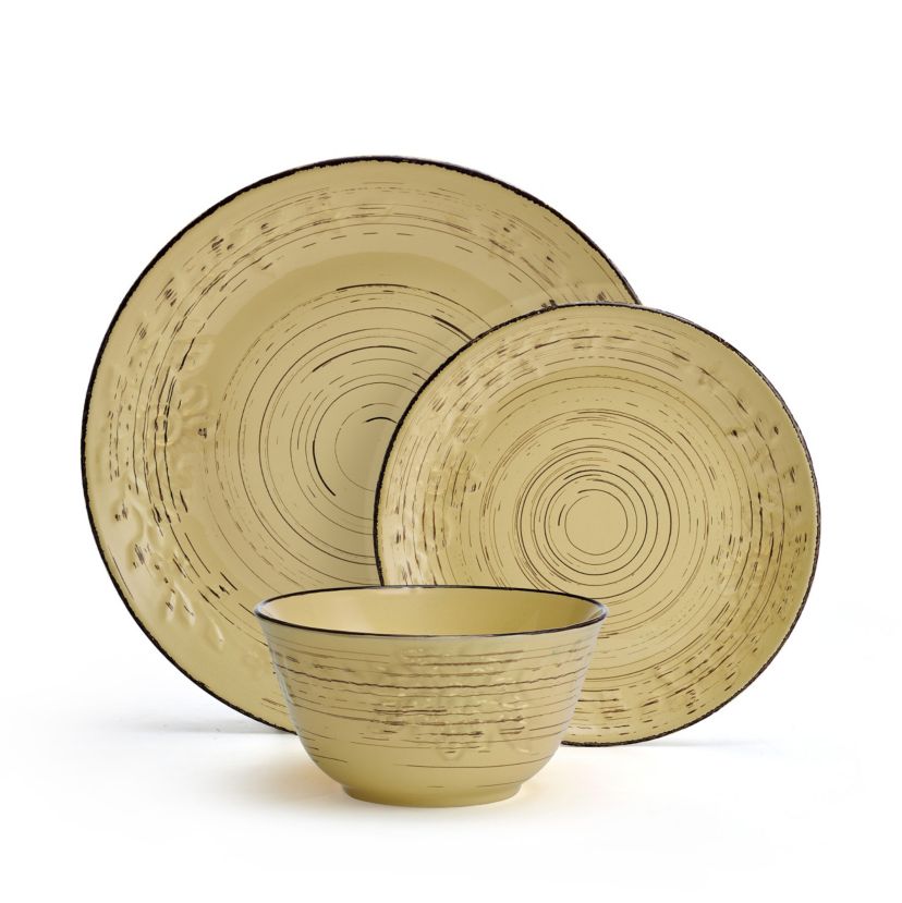 Trellis Sunflower 12 Piece Dinnerware Set, Service for 4, Yellow