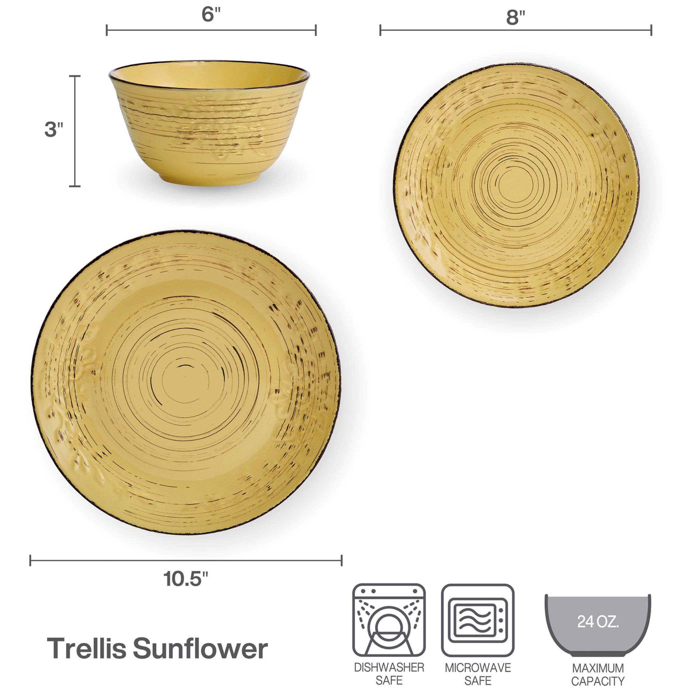 Trellis Sunflower 12 Piece Dinnerware Set, Service for 4, Yellow